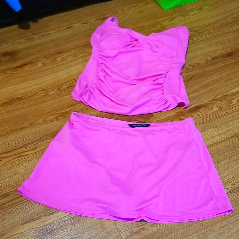 2pc skirted women's pink swim suit